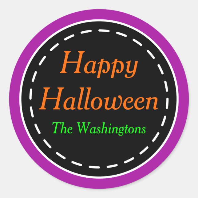 Bright Purple Happy Halloween Stickers (Front)
