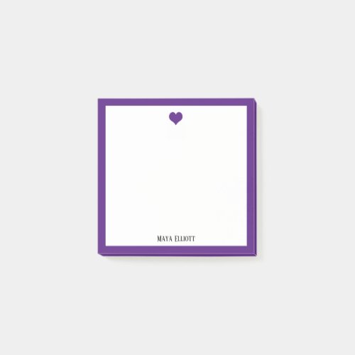 Bright Purple Heart and Border on White with Name Post_it Notes