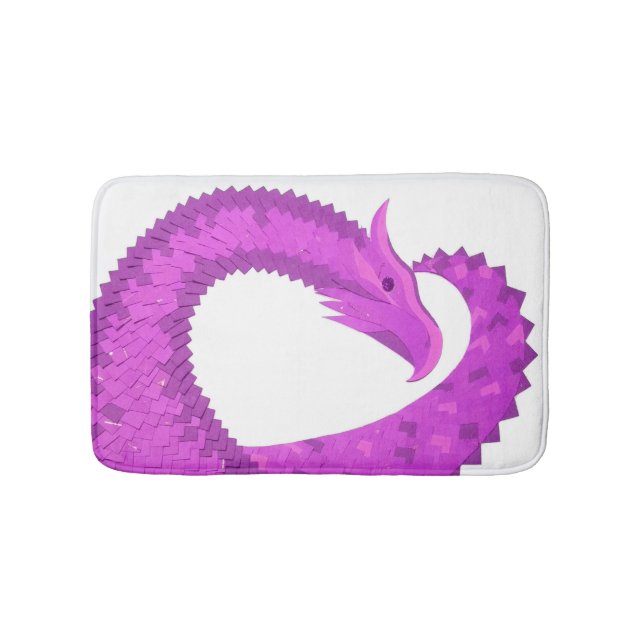 Bright purple heart dragon on white bathroom mat (Front)