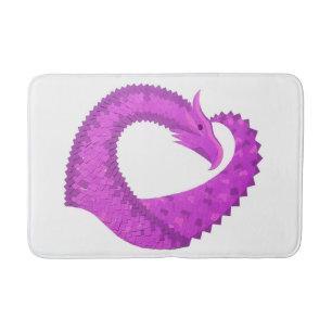 Bright purple heart dragon on white bathroom mat