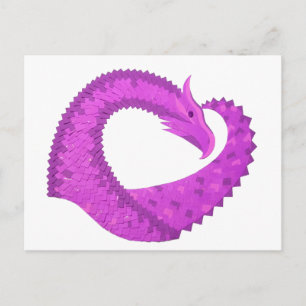 Bright purple heart dragon on white postcard
