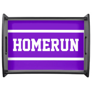 Bright Purple HOMERUN Sporty Text White Stripes Serving Tray