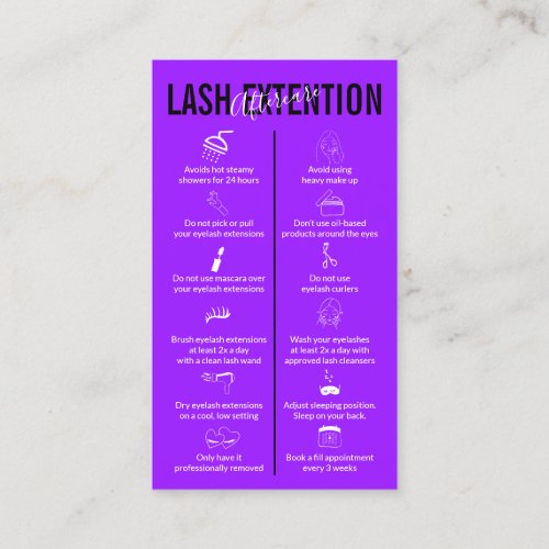Bright Purple Icon Makeup Lash Extension Aftercare Business Card