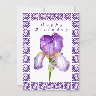 Bright Purple Iris Happy Birthday Flat Card