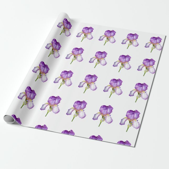 Bright Purple Iris Pattern Wrapping Paper (Unrolled)