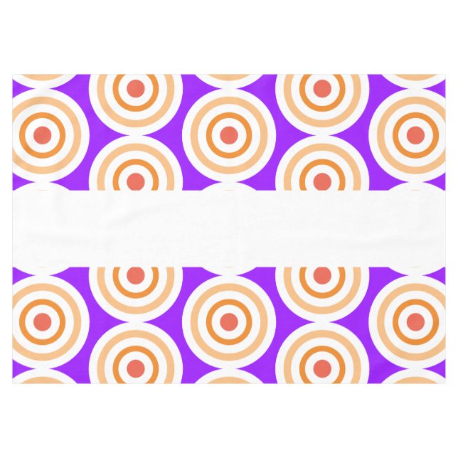 Bright Purple Orange Geo Pattern White Stripe Tablecloth (Front (Horizontal))