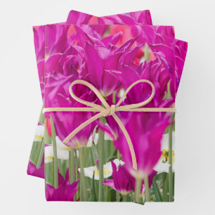 Bright Purple Pink Posies Wrapping Paper Sheets
