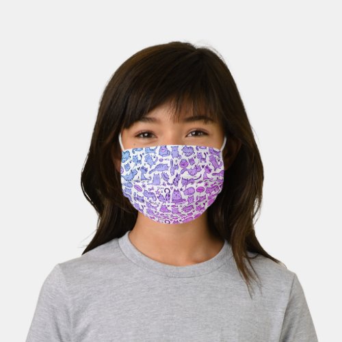 Bright Purple Pink White Cats and Kittens Pattern Kids Cloth Face Mask