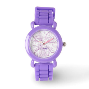 Bright Purple Silicone Floral Kids Personalized Watch