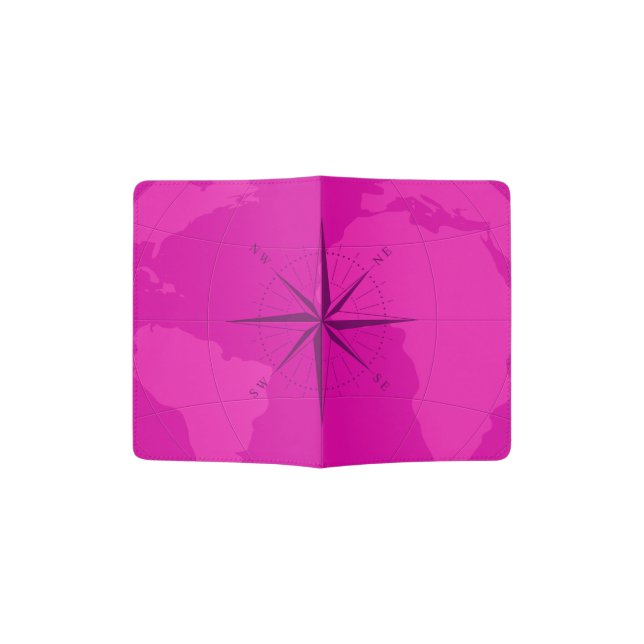 Bright Purple World Map Custom Passport Holder (Opened)