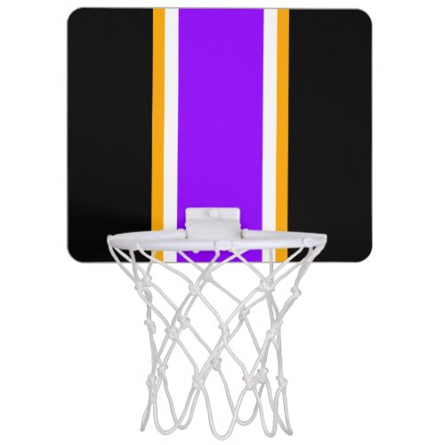 Bright Purple Yellow White Black Racing Stripes  Mini Basketball Hoop