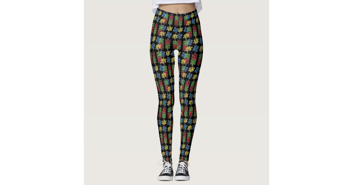 Autism Awareness Puzzle Pieces Black Bckgrnd Yoga Waistband Leggings