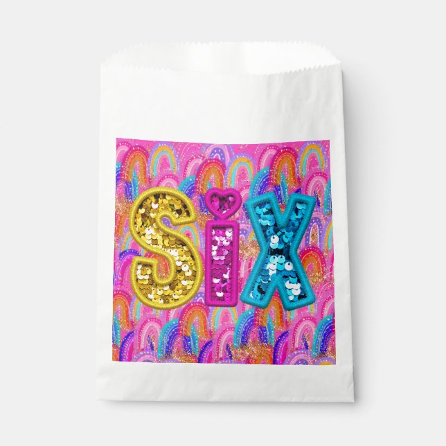 Bright Rainbow 6th Birthday Favor Bag (Front)