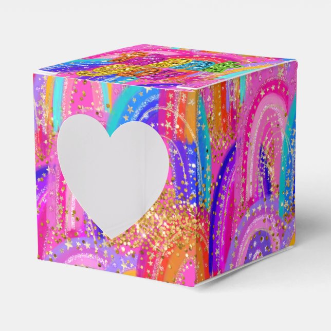 Bright Rainbow 6th Birthday Thank you Favor Box (Front Side)