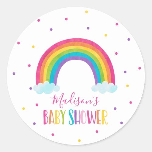 Bright Rainbow Baby Shower Classic Round Sticker