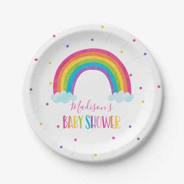 Bright Rainbow Baby Shower Paper Plates (Front)