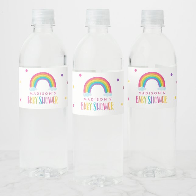 Bright Rainbow Baby Shower Water Bottle Label (Bottles)