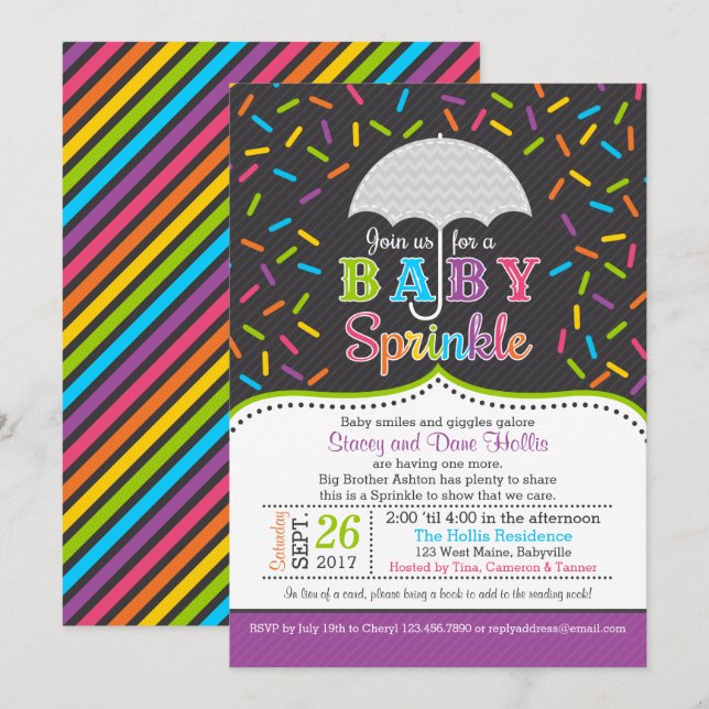 Bright Rainbow Baby Sprinkle Umbrella Invitation (Front/Back)
