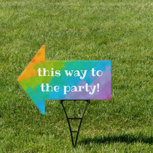 Bright Rainbow Birthday Party Arrow Sign (Insitu)