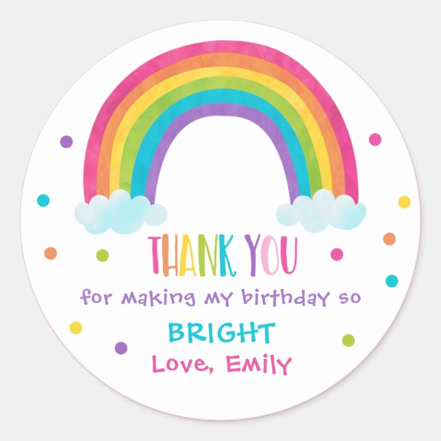 Bright Rainbow Birthday Party Gift Favor Classic Round Sticker (Front)