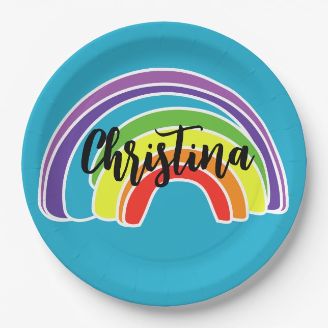 Bright  Rainbow Birthday Party Paper Plates (Front)
