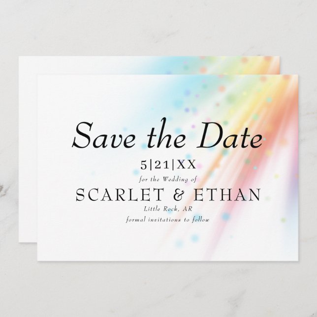 Bright Rainbow Bubble Light LGBTQ Wedding Save The Date (Front/Back)