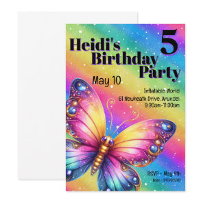 Bright Rainbow Butterfly Birthday Invitation