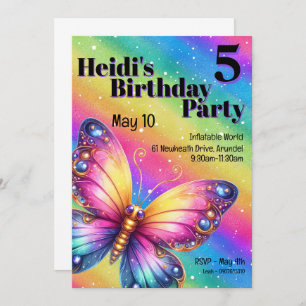 Bright Rainbow Butterfly Birthday  Invitation