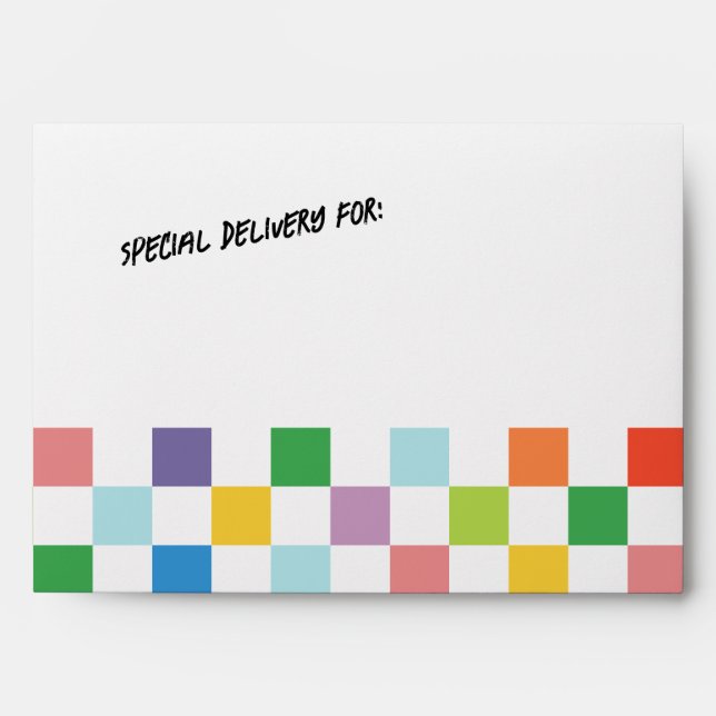 Bright Rainbow Checkerboard Fun Party Envelope (Front)