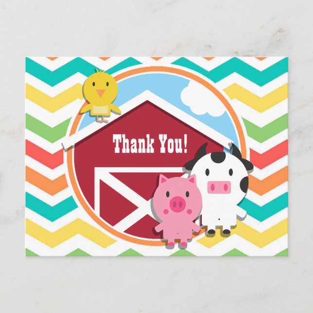 Bright Rainbow Chevron Farm Theme Baby Shower Postcard (Front)