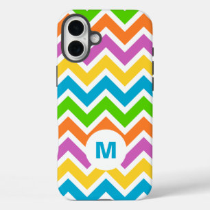 Bright Rainbow Chevron Monogram iPhone 16 Plus Case