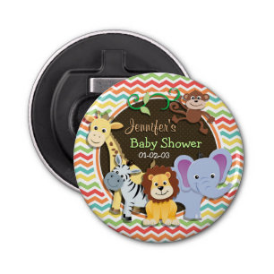 Bright Rainbow Chevron Zoo Animals Baby Shower Bottle Opener