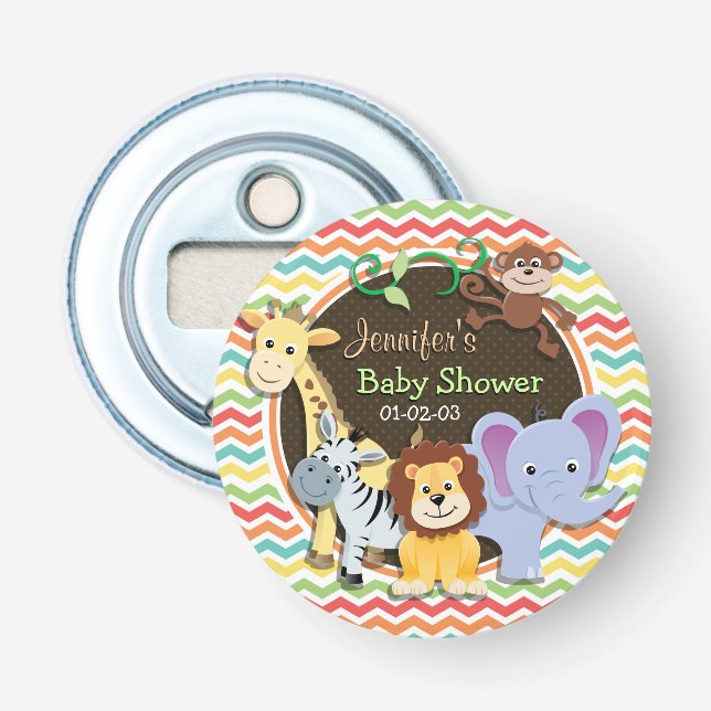 Bright Rainbow Chevron Zoo Animals Baby Shower Bottle Opener (Front)