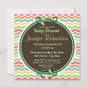 Bright Rainbow Chevron Zoo Animals Baby Shower Invitation (Back)