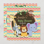 Bright Rainbow Chevron Zoo Animals Baby Shower Invitation (Front/Back)