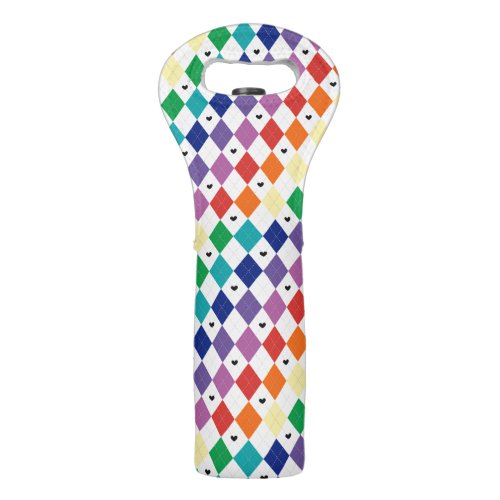 BRIGHT RAINBOW COLORED ARGYLE DIAMOND PATTERN WINE BAG