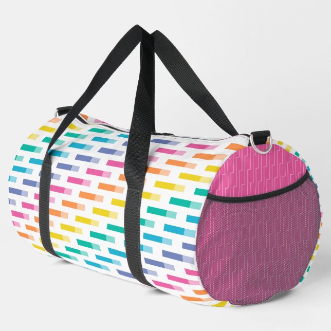 BRIGHT RAINBOW COLORED GEOMETRIC PATTERNS DUFFLE BAG (Right Corner)