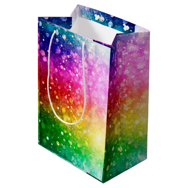 Bright Rainbow Colors Bokeh Glitter Medium Gift Bag (Back Angled)