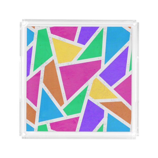 Bright rainbow colors mosaic acrylic tray (Front)