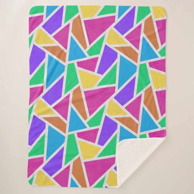 Bright rainbow colors mosaic sherpa blanket (Front)