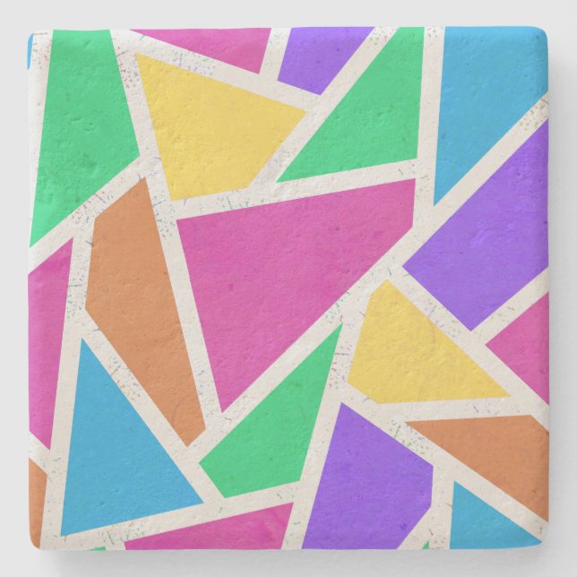 Bright rainbow colors mosaic stone coaster (Front)