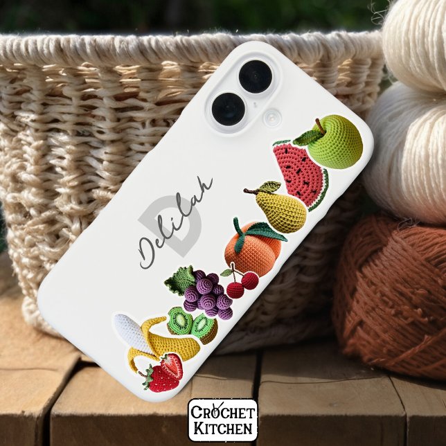 Bright Rainbow Crochet Fruit Collage Monogram  Case-Mate iPhone Case (Creator Uploaded)