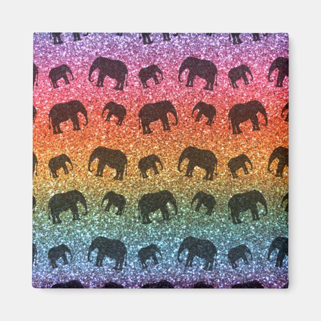 Bright rainbow elephant glitter pattern magnet (Front)