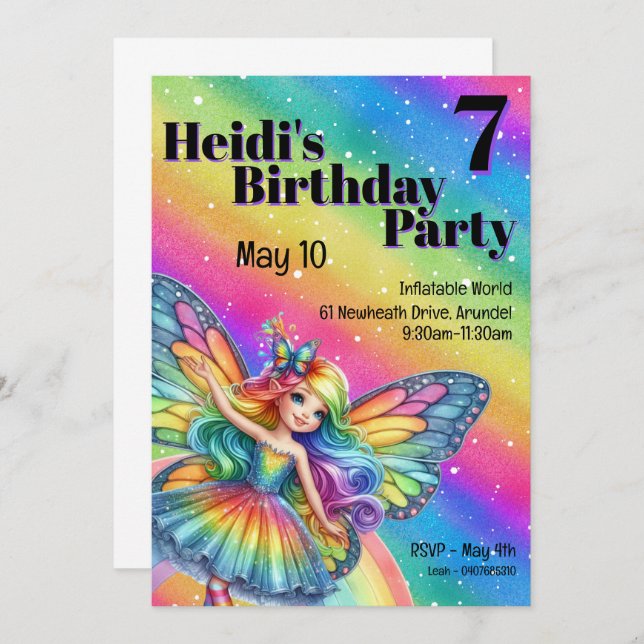 Bright Rainbow Fairy Birthday  Invitation (Front/Back)