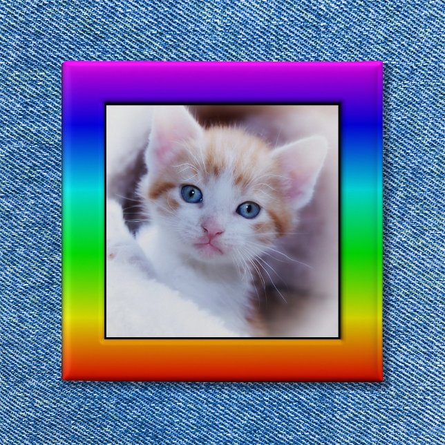 Bright Rainbow Family Pet Photo Frame Button (Bright Rainbow Family Pet Photo Frame Button)