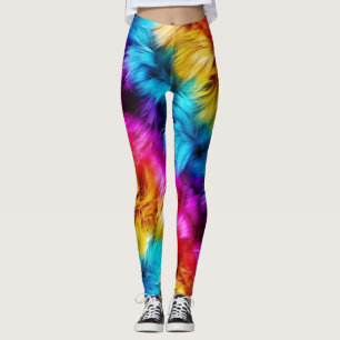 Bright Rainbow faux monster fur texture Leggings