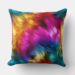 Bright Rainbow faux monster fur texture Throw Pillow