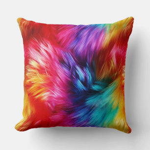 Bright Rainbow faux monster fur texture Throw Pillow