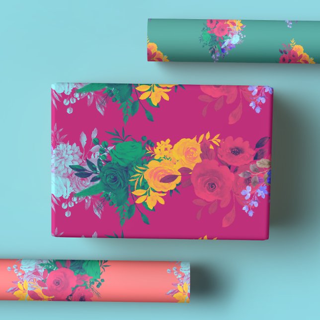 Bright Rainbow Floral Wedding Wrapping Paper Sheets (Creator Uploaded)