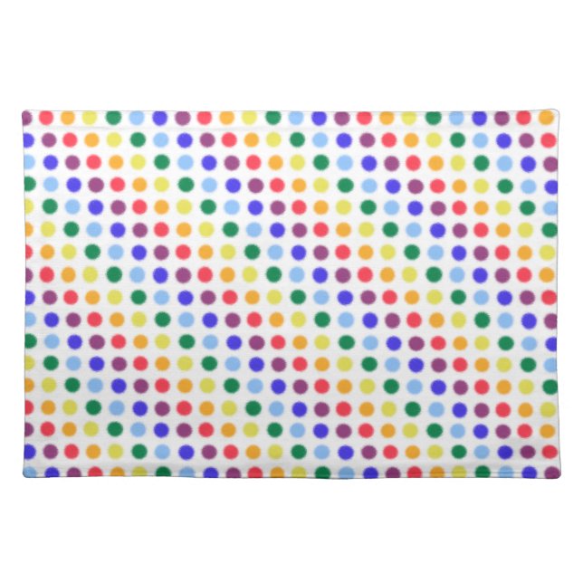 Bright Rainbow Fuzzy Polka-Dots Pattern Cloth Placemat (Front)